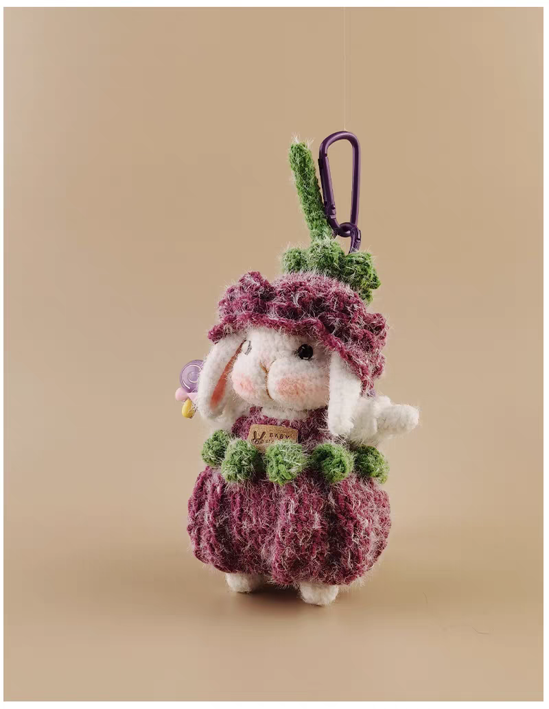 Purple Rose Sugar Sugar Bunny Bag Charm, Premium Backpack & Car Pendant, Ideal Gift,Handmade Crochet Doll, Crochet Keychain