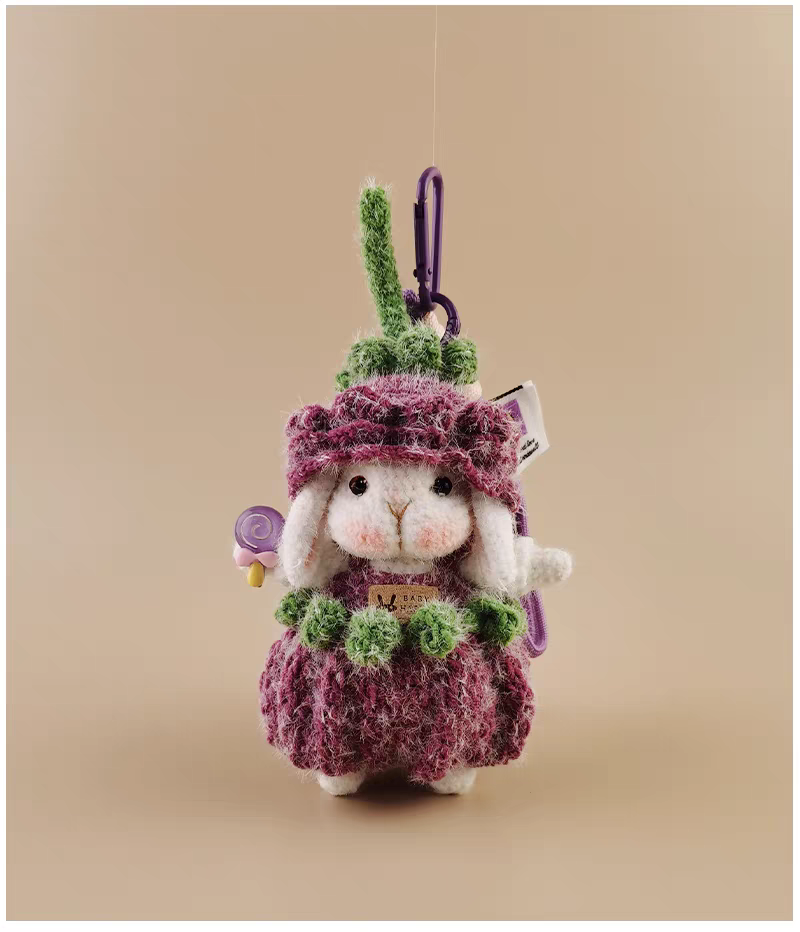 Purple Rose Sugar Sugar Bunny Bag Charm, Premium Backpack & Car Pendant, Ideal Gift,Handmade Crochet Doll, Crochet Keychain