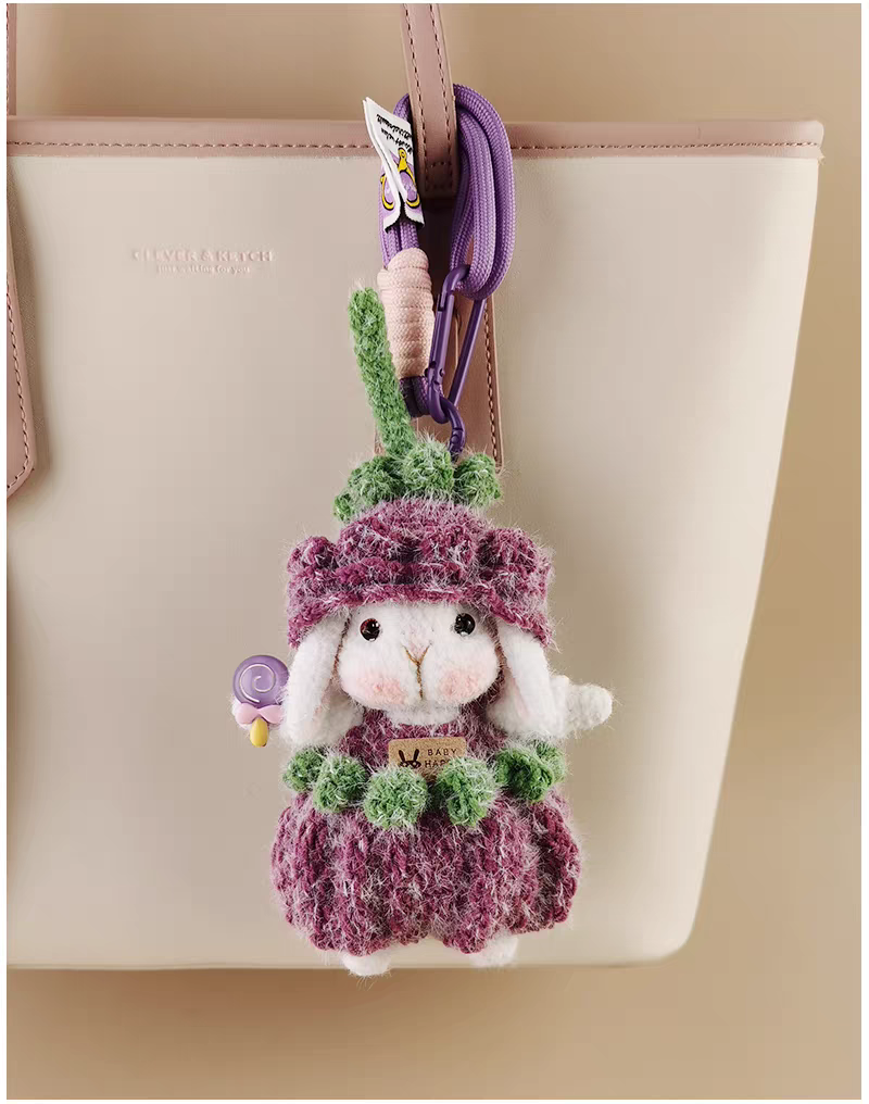 Purple Rose Sugar Sugar Bunny Bag Charm, Premium Backpack & Car Pendant, Ideal Gift,Handmade Crochet Doll, Crochet Keychain