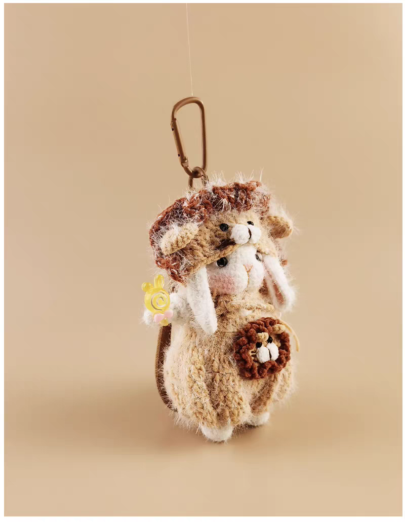 Lion Sugar Sugar Bunny Bag Charm, Premium Backpack & Car Pendant, Ideal Gift,Handmade Crochet Doll, Crochet Keychain