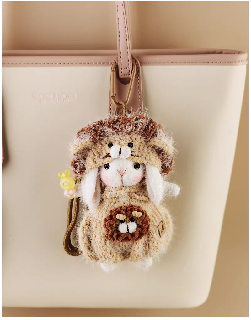Lion Sugar Sugar Bunny Bag Charm, Premium Backpack & Car Pendant, Ideal Gift,Handmade Crochet Doll, Crochet Keychain