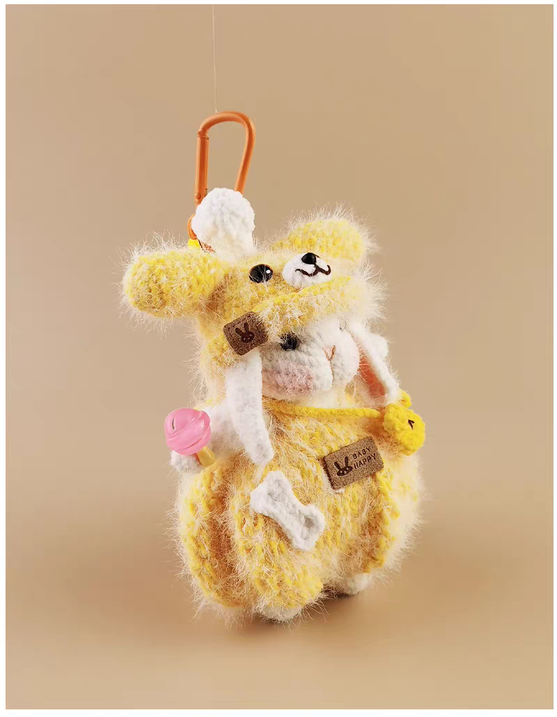 Pudding Dog Sugar Sugar Bunny Bag Charm, Premium Backpack & Car Pendant, Ideal Gift,Handmade Crochet Doll, Crochet Keychain