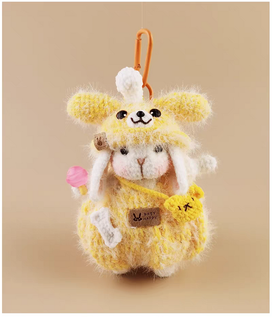 Pudding Dog Sugar Sugar Bunny Bag Charm, Premium Backpack & Car Pendant, Ideal Gift,Handmade Crochet Doll, Crochet Keychain