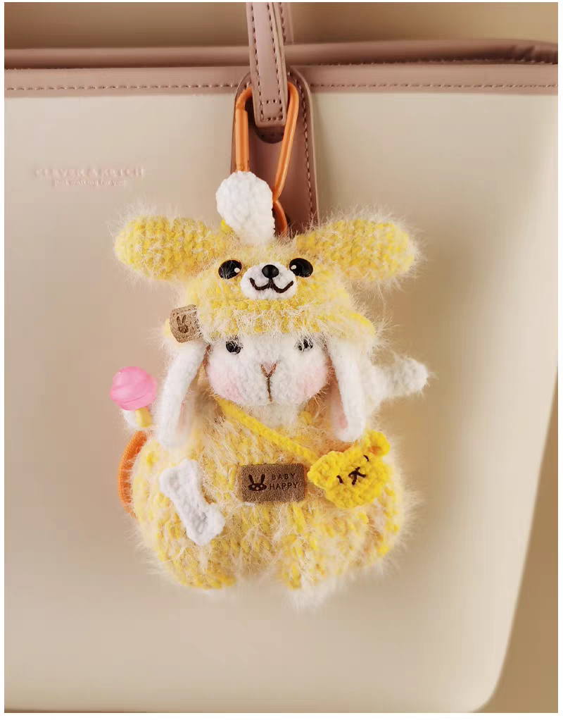 Pudding Dog Sugar Sugar Bunny Bag Charm, Premium Backpack & Car Pendant, Ideal Gift,Handmade Crochet Doll, Crochet Keychain