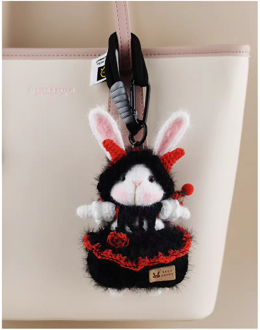 Cute Devil Sugar Sugar Bunny Bag Charm, Premium Backpack & Car Pendant, Ideal Gift,Handmade Crochet Doll, Crochet Keychain