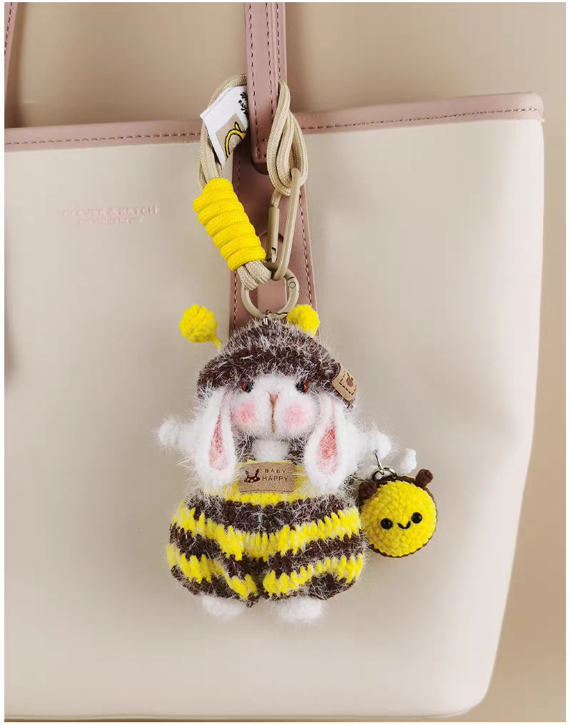 Cute Bee Sugar Sugar Bunny Bag Charm, Premium Backpack & Car Pendant, Ideal Gift,Handmade Crochet Doll, Crochet Keychain