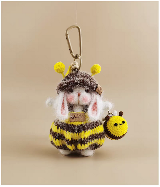 Cute Bee Sugar Sugar Bunny Bag Charm, Premium Backpack & Car Pendant, Ideal Gift,Handmade Crochet Doll, Crochet Keychain