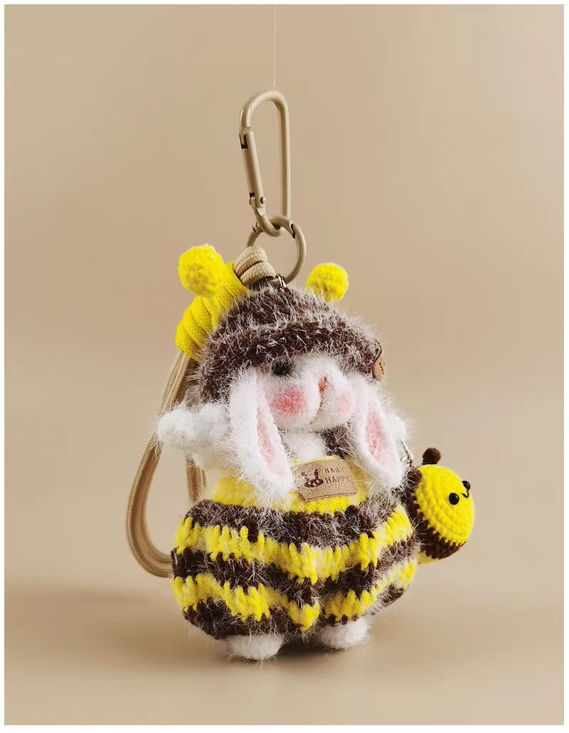 Cute Bee Sugar Sugar Bunny Bag Charm, Premium Backpack & Car Pendant, Ideal Gift,Handmade Crochet Doll, Crochet Keychain