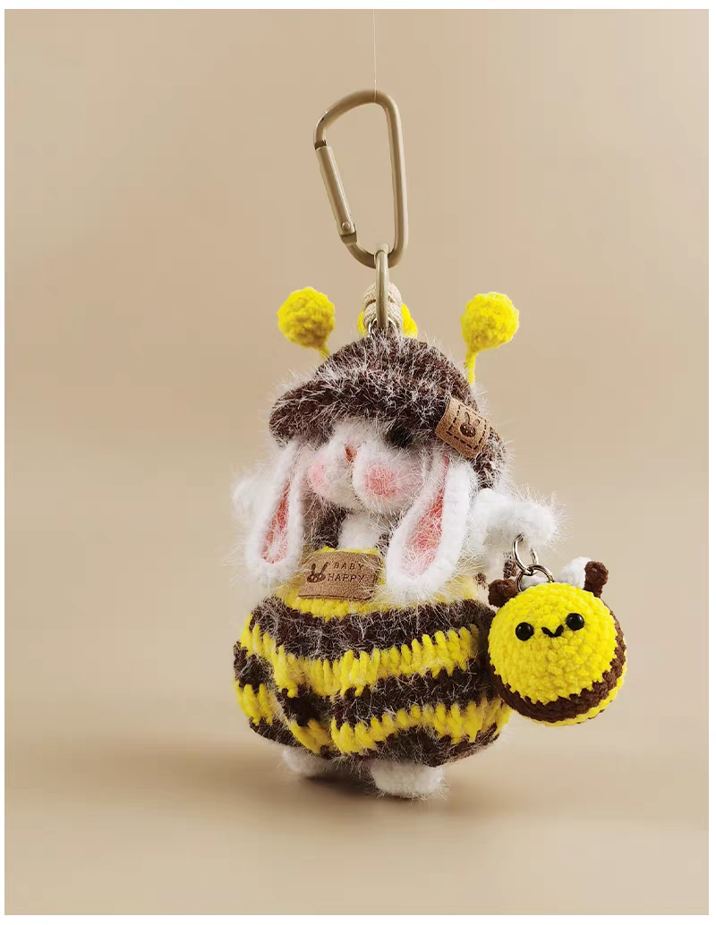Cute Bee Sugar Sugar Bunny Bag Charm, Premium Backpack & Car Pendant, Ideal Gift,Handmade Crochet Doll, Crochet Keychain
