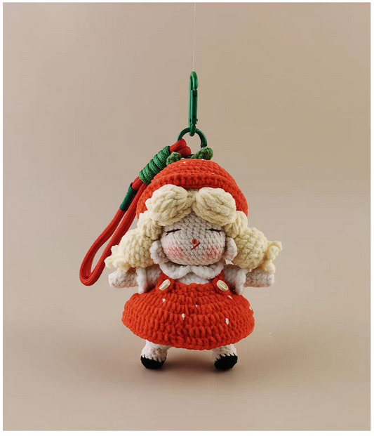 Cute Red Strawberry Girl Bag Charm, Premium Backpack & Car Pendant, Ideal Gift,Handmade Crochet Doll, Crochet Keychain