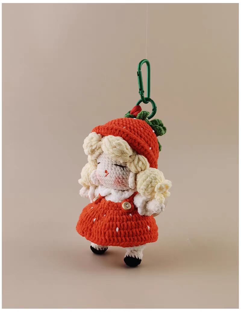 Cute Red Strawberry Girl Bag Charm, Premium Backpack & Car Pendant, Ideal Gift,Handmade Crochet Doll, Crochet Keychain