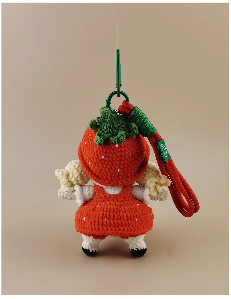 Cute Red Strawberry Girl Bag Charm, Premium Backpack & Car Pendant, Ideal Gift,Handmade Crochet Doll, Crochet Keychain