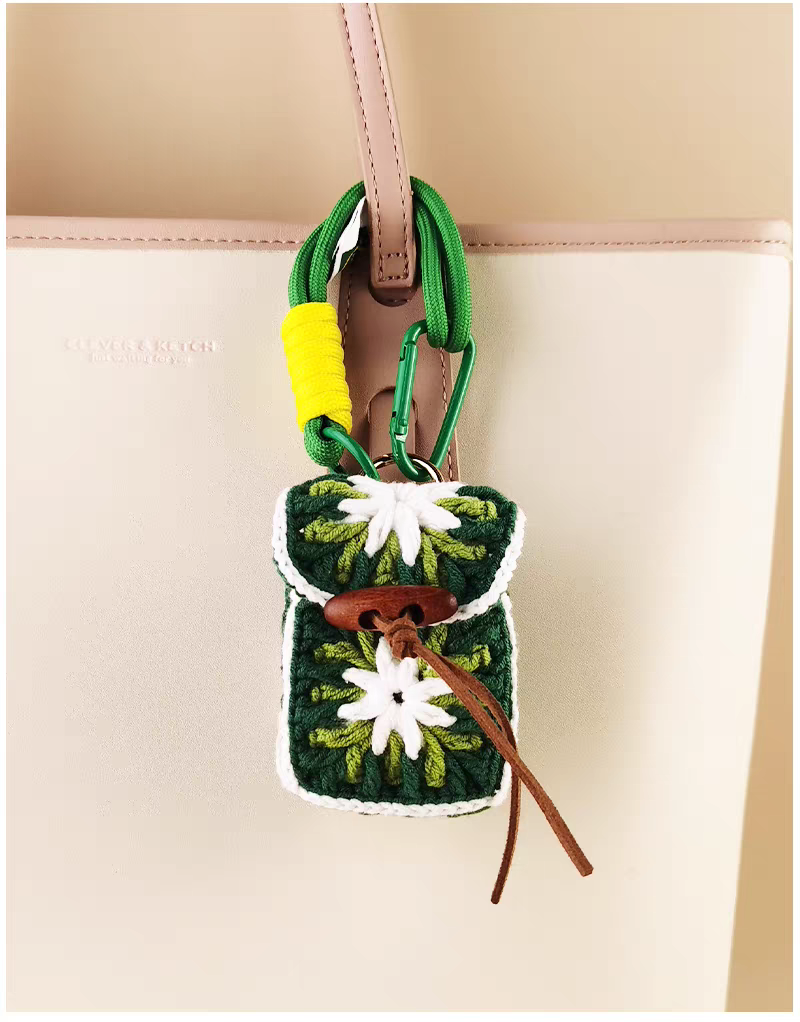 Granny Square Earphone Bag Charm, Premium Backpack & Car Pendant, Ideal Gift,Handmade Crochet Doll, Crochet Keychain
