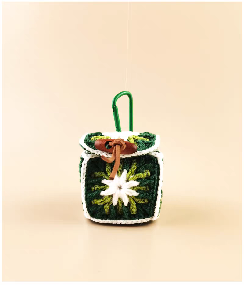 Granny Square Earphone Bag Charm, Premium Backpack & Car Pendant, Ideal Gift,Handmade Crochet Doll, Crochet Keychain