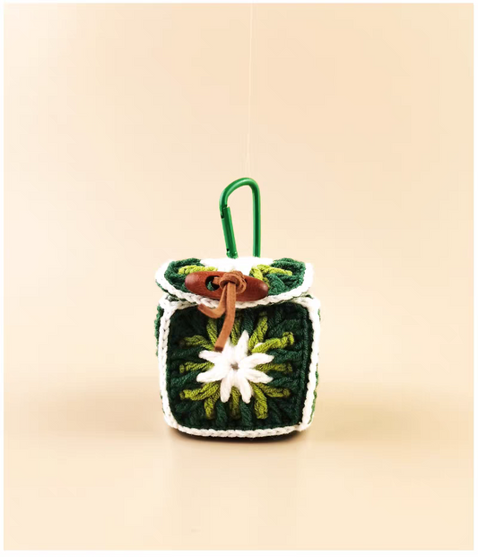 Granny Square Earphone Bag Charm, Premium Backpack & Car Pendant, Ideal Gift,Handmade Crochet Doll, Crochet Keychain