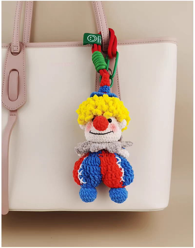 Clown Bag Charm, Premium Backpack & Car Pendant, Ideal Gift,Handmade Crochet Doll, Crochet Keychain