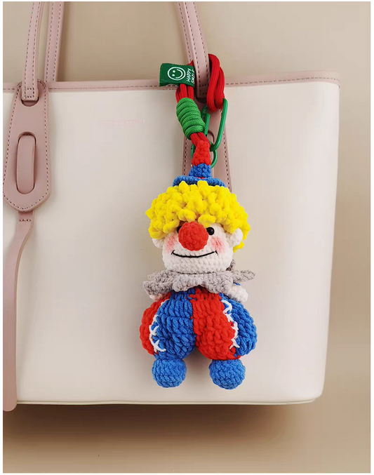 Clown Bag Charm, Premium Backpack & Car Pendant, Ideal Gift,Handmade Crochet Doll, Crochet Keychain
