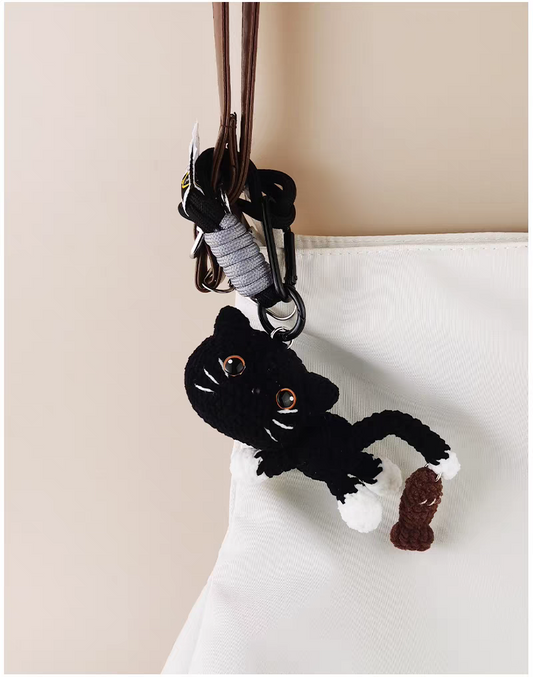 Black Cat Bag Charm, Premium Backpack & Car Pendant, Ideal Gift,Handmade Crochet Doll, Crochet Keychain