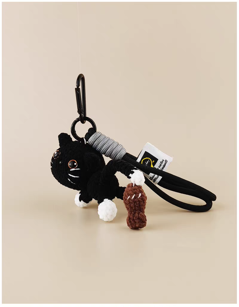 Black Cat Bag Charm, Premium Backpack & Car Pendant, Ideal Gift,Handmade Crochet Doll, Crochet Keychain