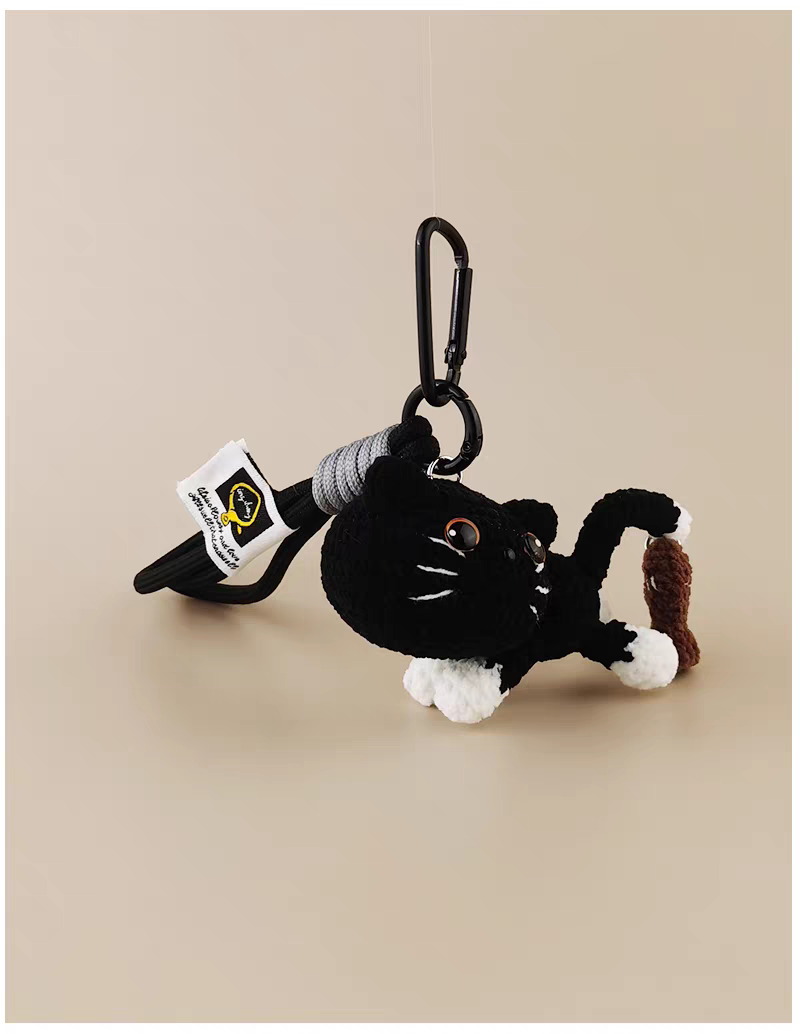 Black Cat Bag Charm, Premium Backpack & Car Pendant, Ideal Gift,Handmade Crochet Doll, Crochet Keychain