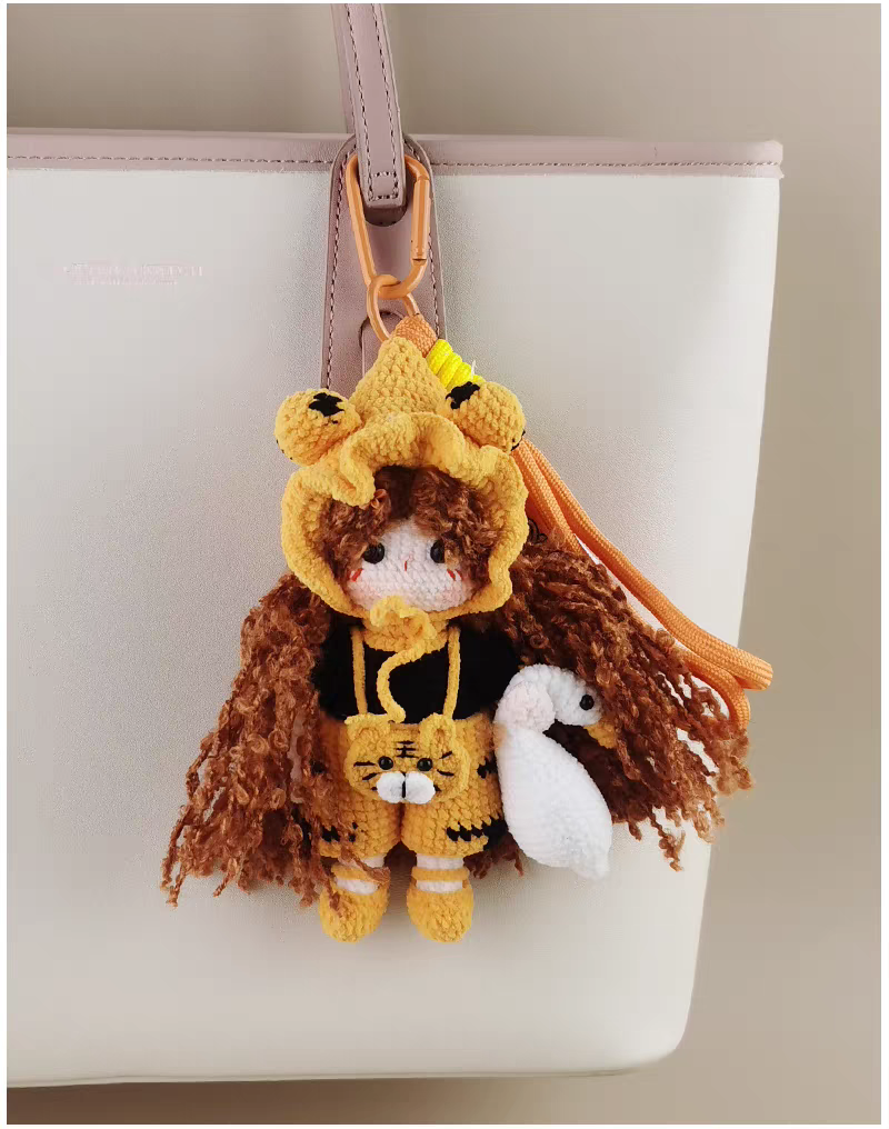 Cute Goose tiger girl Bunny Sugar Sugar Bunny Crochet Bag Charm, Premium Backpack & Car Pendant, Ideal Gift,Handmade Crochet Doll, Crochet Keychain