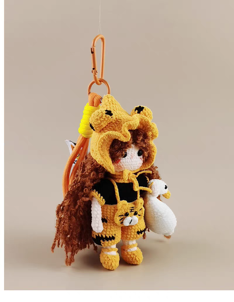 Cute Goose tiger girl Bunny Sugar Sugar Bunny Crochet Bag Charm, Premium Backpack & Car Pendant, Ideal Gift,Handmade Crochet Doll, Crochet Keychain