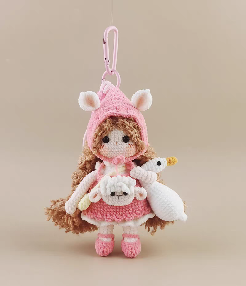 Cute Goose pink sheep girl Bunny Sugar Sugar Bunny Crochet Bag Charm, Premium Backpack & Car Pendant, Ideal Gift,Handmade Crochet Doll, Crochet Keychain