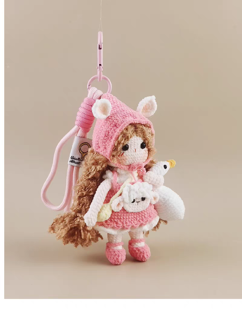 Cute Goose pink sheep girl Bunny Sugar Sugar Bunny Crochet Bag Charm, Premium Backpack & Car Pendant, Ideal Gift,Handmade Crochet Doll, Crochet Keychain