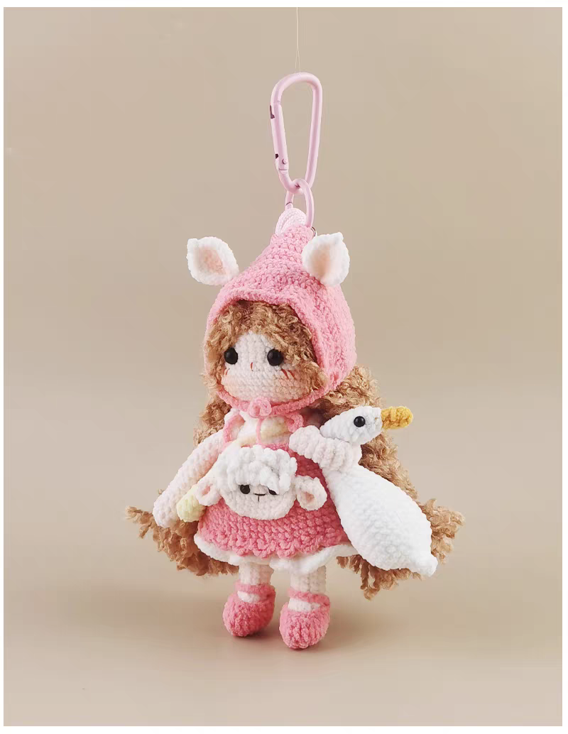Cute Goose pink sheep girl Bunny Sugar Sugar Bunny Crochet Bag Charm, Premium Backpack & Car Pendant, Ideal Gift,Handmade Crochet Doll, Crochet Keychain