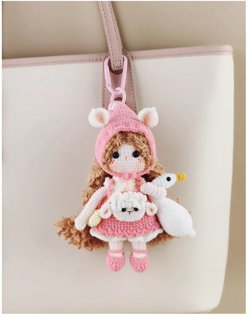 Cute Goose pink sheep girl Bunny Sugar Sugar Bunny Crochet Bag Charm, Premium Backpack & Car Pendant, Ideal Gift,Handmade Crochet Doll, Crochet Keychain