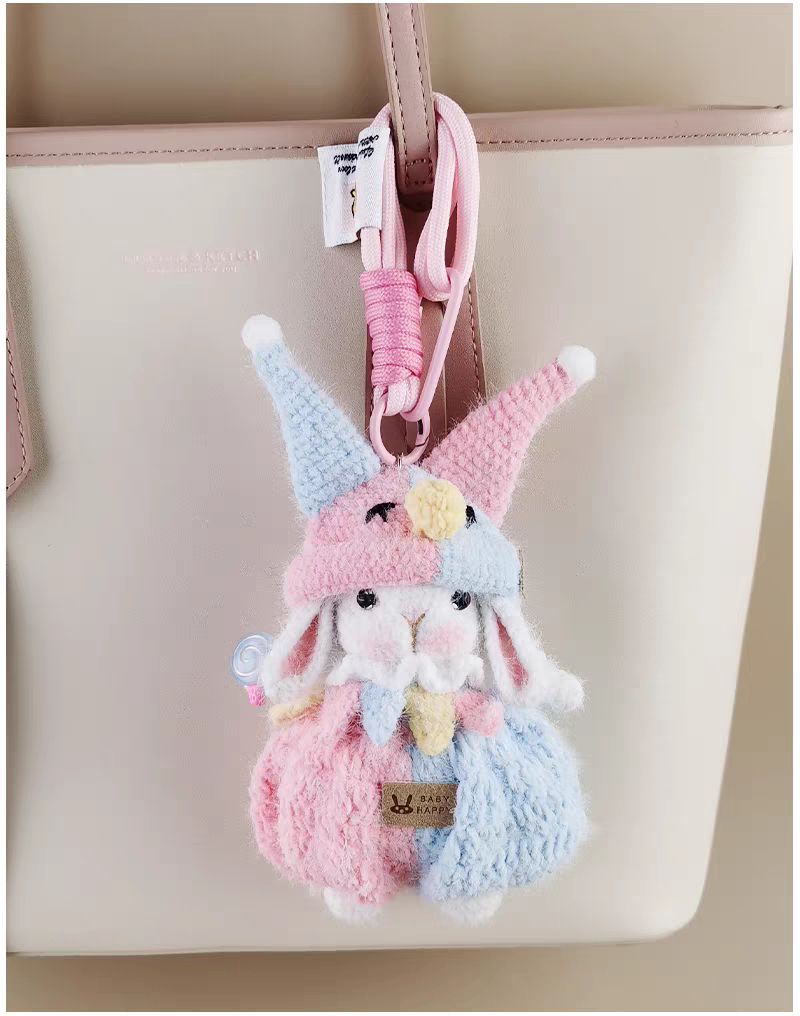 Mini Clown Sugar Sugar Bunny Crochet Doll Keychain, Cute Bag Charm & Car Pendant, Premium Gift for Festival & Birthday