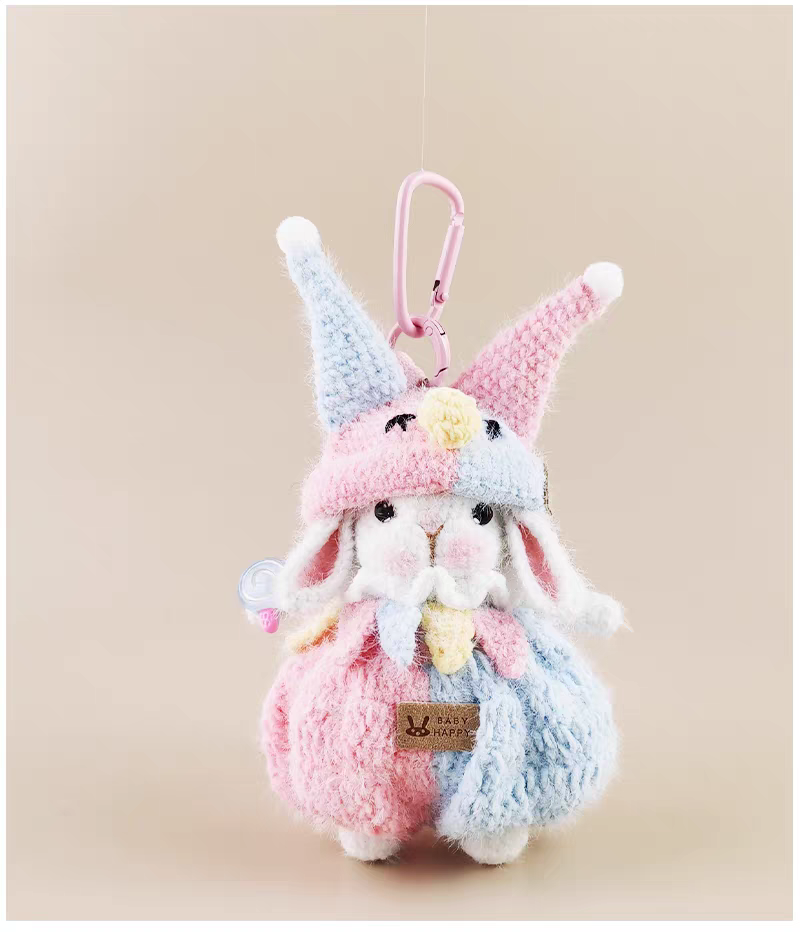 Mini Clown Sugar Sugar Bunny Crochet Doll Keychain, Cute Bag Charm & Car Pendant, Premium Gift for Festival & Birthday