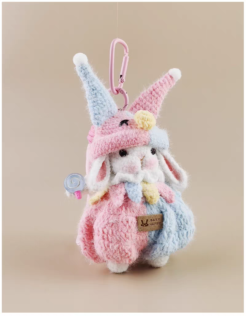 Mini Clown Sugar Sugar Bunny Crochet Doll Keychain, Cute Bag Charm & Car Pendant, Premium Gift for Festival & Birthday