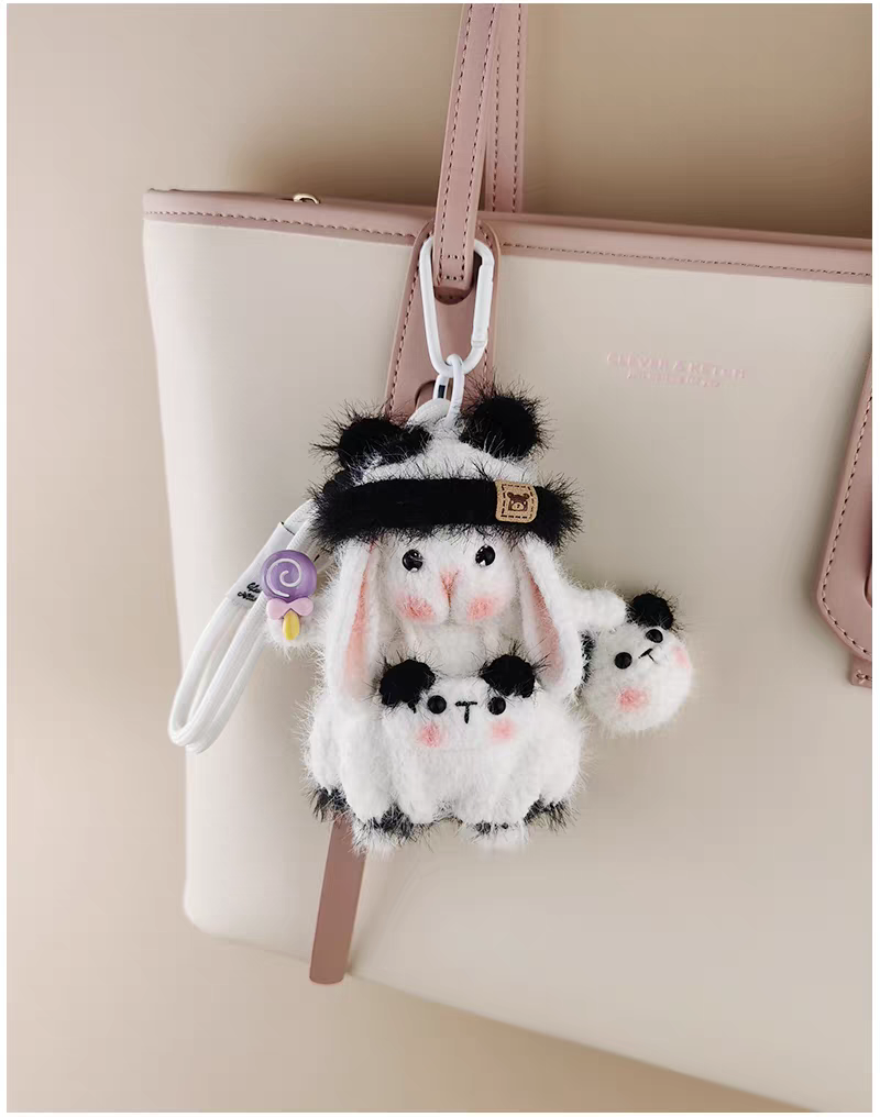Mini Panda Sugar Sugar Bunny Handmade Crochet Keychain Bag Charm, Luxury Unique Gift
