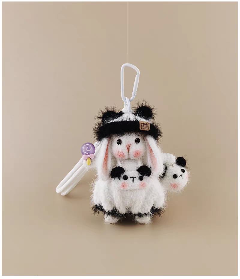 Mini Panda Sugar Sugar Bunny Handmade Crochet Keychain Bag Charm, Luxury Unique Gift