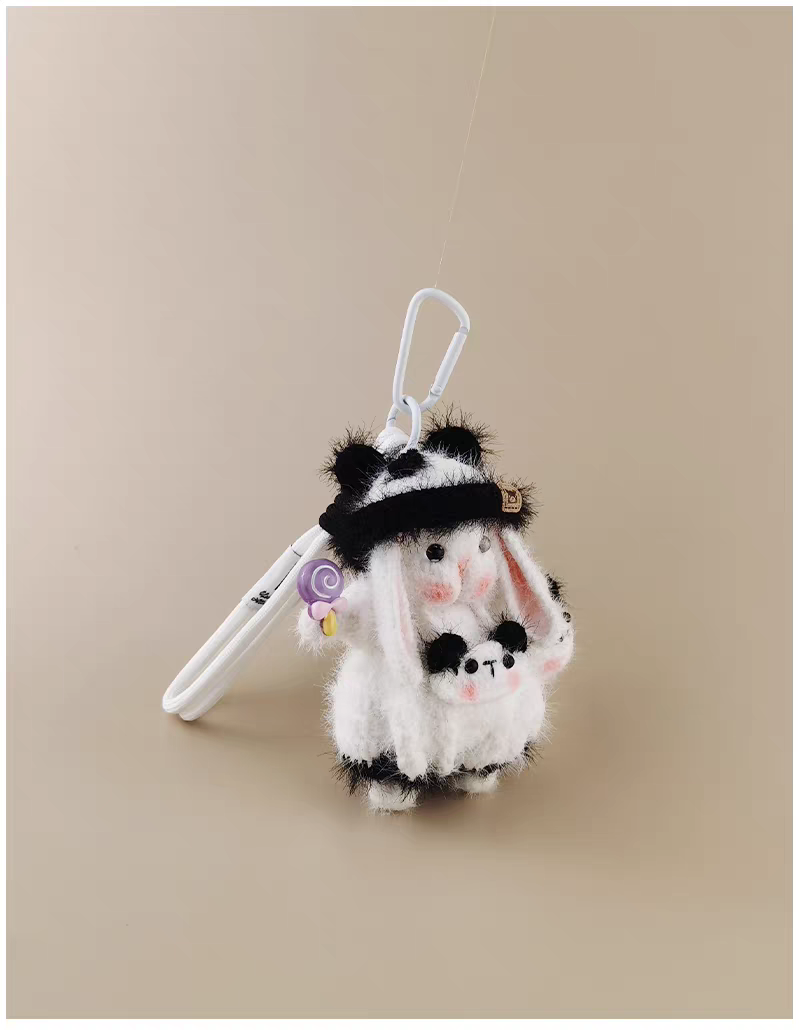 Mini Panda Sugar Sugar Bunny Handmade Crochet Keychain Bag Charm, Luxury Unique Gift