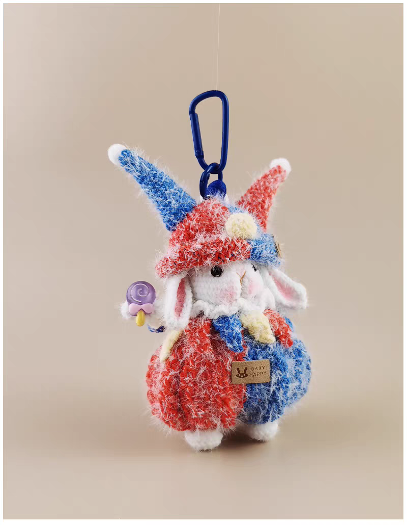 Mini Clown Sugar Sugar Bunny Handmade Crochet Doll Keychain, Bag Charm & Car Pendant, Premium Gift for Birthday & Holiday