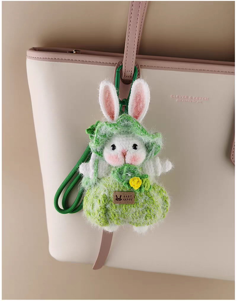 Green Fairy Sugar Sugar Bunny Handmade Crochet Doll Bag Charm, Stylish Keychain Pendant, Premium Birthday Gift
