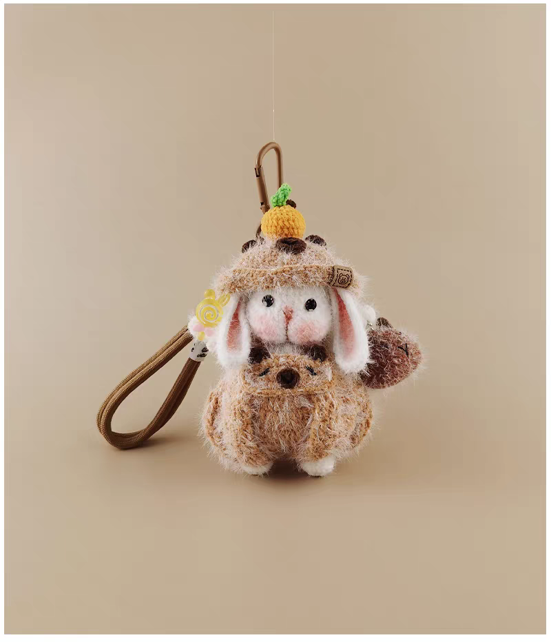 Mini Capybara Sugar Sugar Bunny Handmade Crochet Doll Keychain, Bag Charm & Car Pendant, Premium Gift