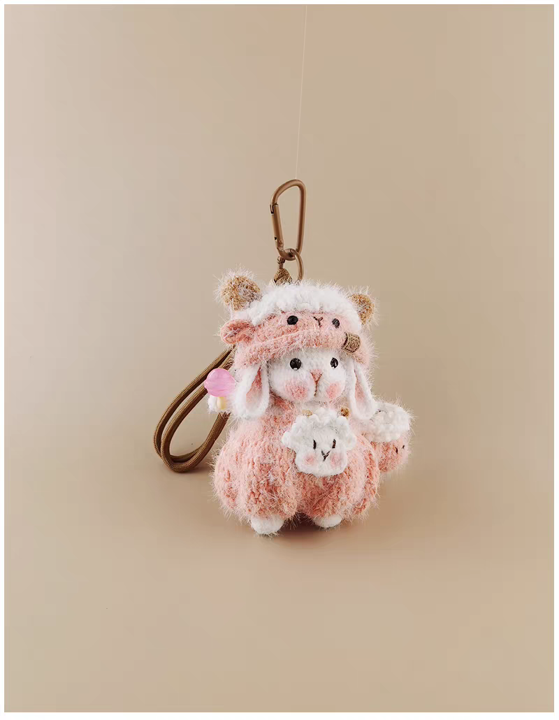 Mini Cute Pink Sheep Sugar Sugar Bunny Handmade Crochet Doll Keychain, Bag Charm & Car Pendant, Sweet Gift
