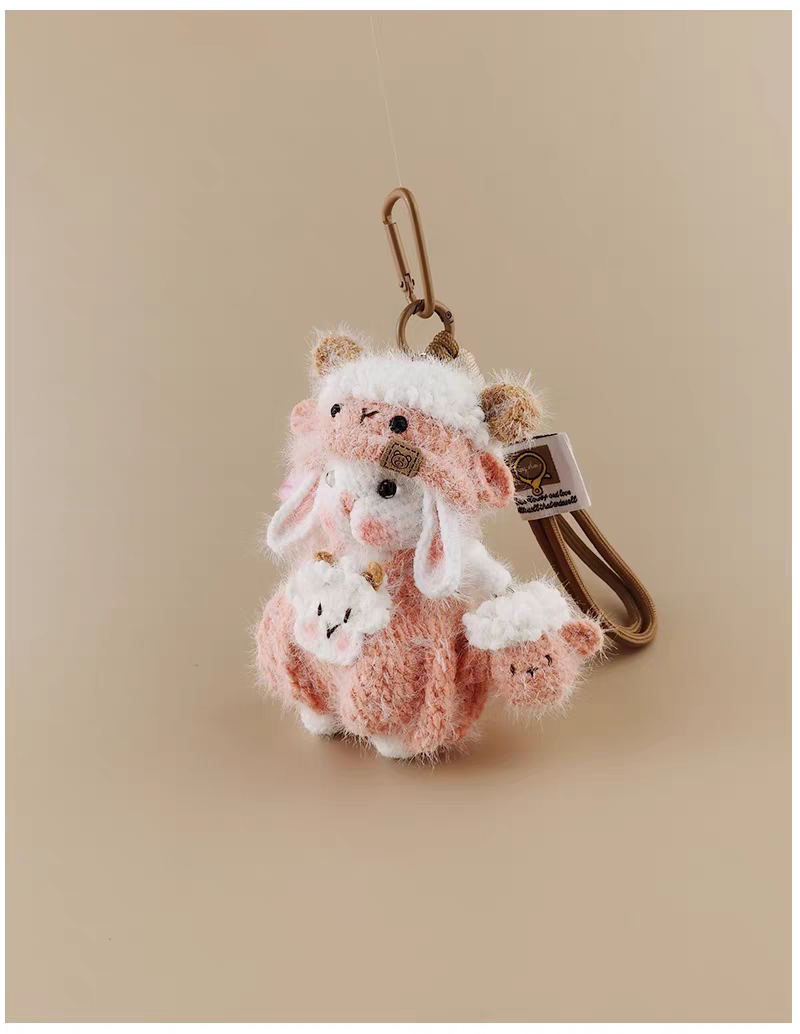 Mini Cute Pink Sheep Sugar Sugar Bunny Handmade Crochet Doll Keychain, Bag Charm & Car Pendant, Sweet Gift
