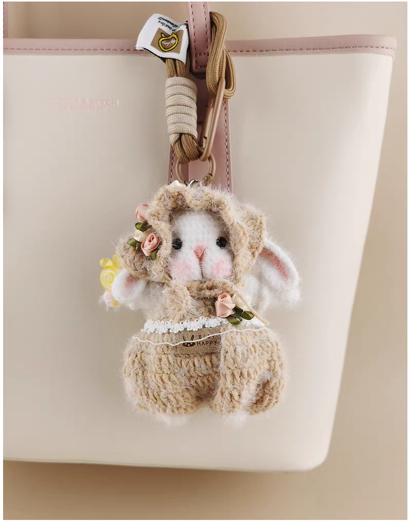 Cute Sugar Sugar Bunny Handmade Crochet Doll Keychain, Bag Charm & Car Pendant, Unique Sophisticated Gift