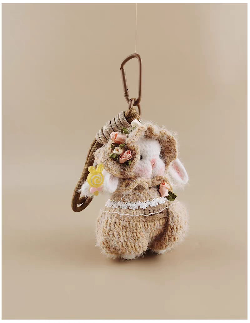 Cute Sugar Sugar Bunny Handmade Crochet Doll Keychain, Bag Charm & Car Pendant, Unique Sophisticated Gift