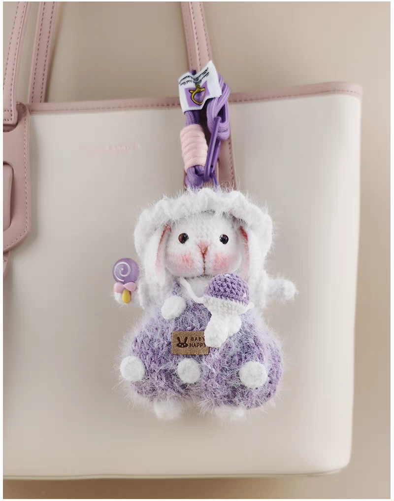 Cute Mushroom Sugar Sugar Bunny Handmade Crochet Doll Keychain, Bag Charm & Car Pendant, Unique Elegant Gift