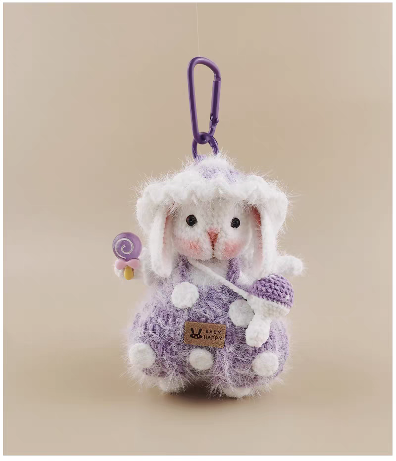 Cute Mushroom Sugar Sugar Bunny Handmade Crochet Doll Keychain, Bag Charm & Car Pendant, Unique Elegant Gift