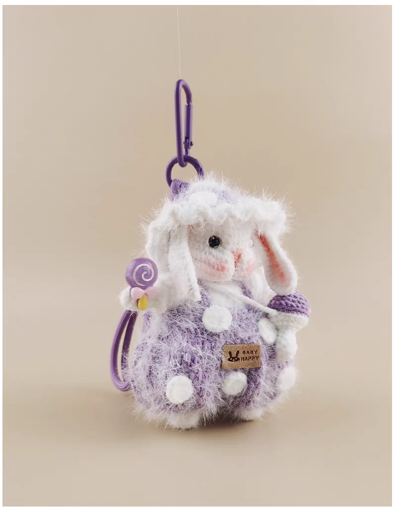 Cute Mushroom Sugar Sugar Bunny Handmade Crochet Doll Keychain, Bag Charm & Car Pendant, Unique Elegant Gift