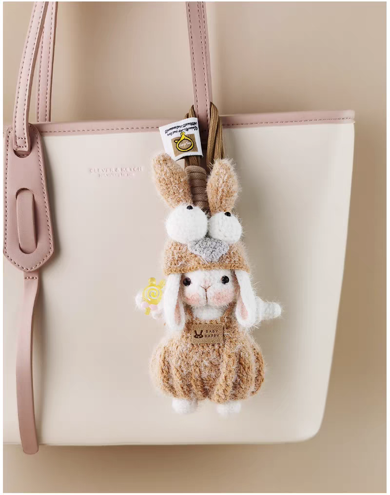 Cute Wide-Eyed Sugar Sugar Bunny Handmade Crochet Keychain, Bag & Backpack Charm Pendant, Lovely Gift