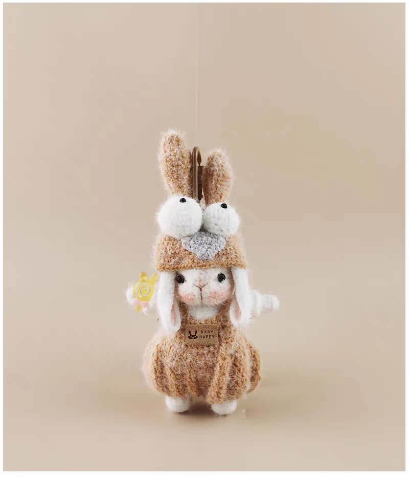 Cute Wide-Eyed Sugar Sugar Bunny Handmade Crochet Keychain, Bag & Backpack Charm Pendant, Lovely Gift