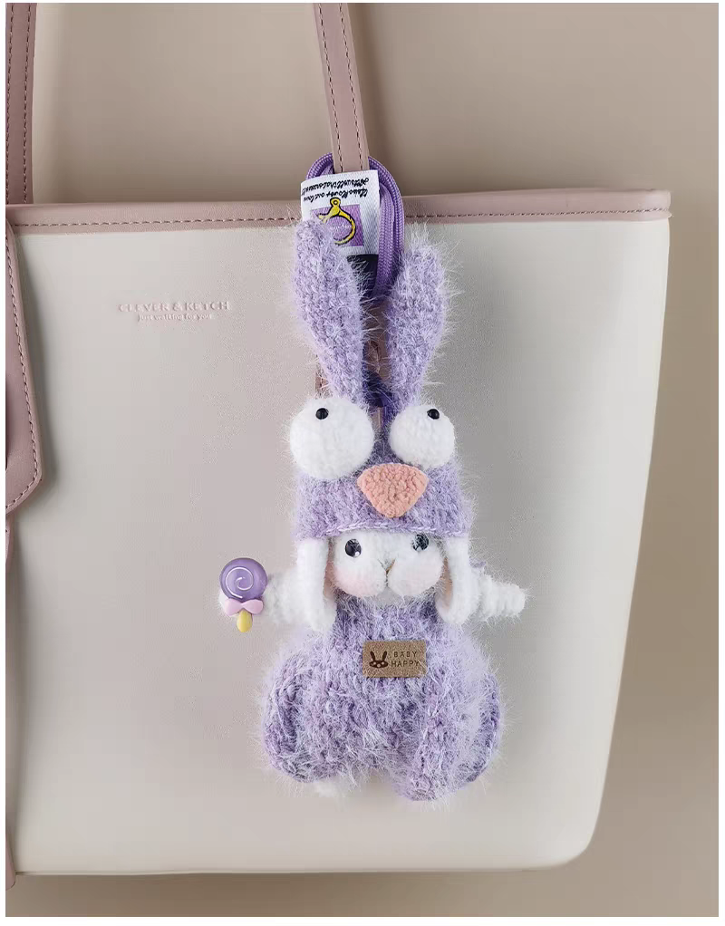 Cute Wide-Eyed Sugar Sugar Bunny Handmade Crochet Keychain, Bag & Backpack Charm Pendant, Lovely Gift