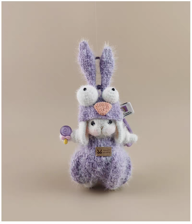 Cute Wide-Eyed Sugar Sugar Bunny Handmade Crochet Keychain, Bag & Backpack Charm Pendant, Lovely Gift